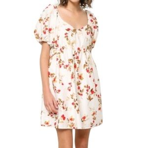 Old Navy Floral Puff Sleeve Dress - Cream and Red